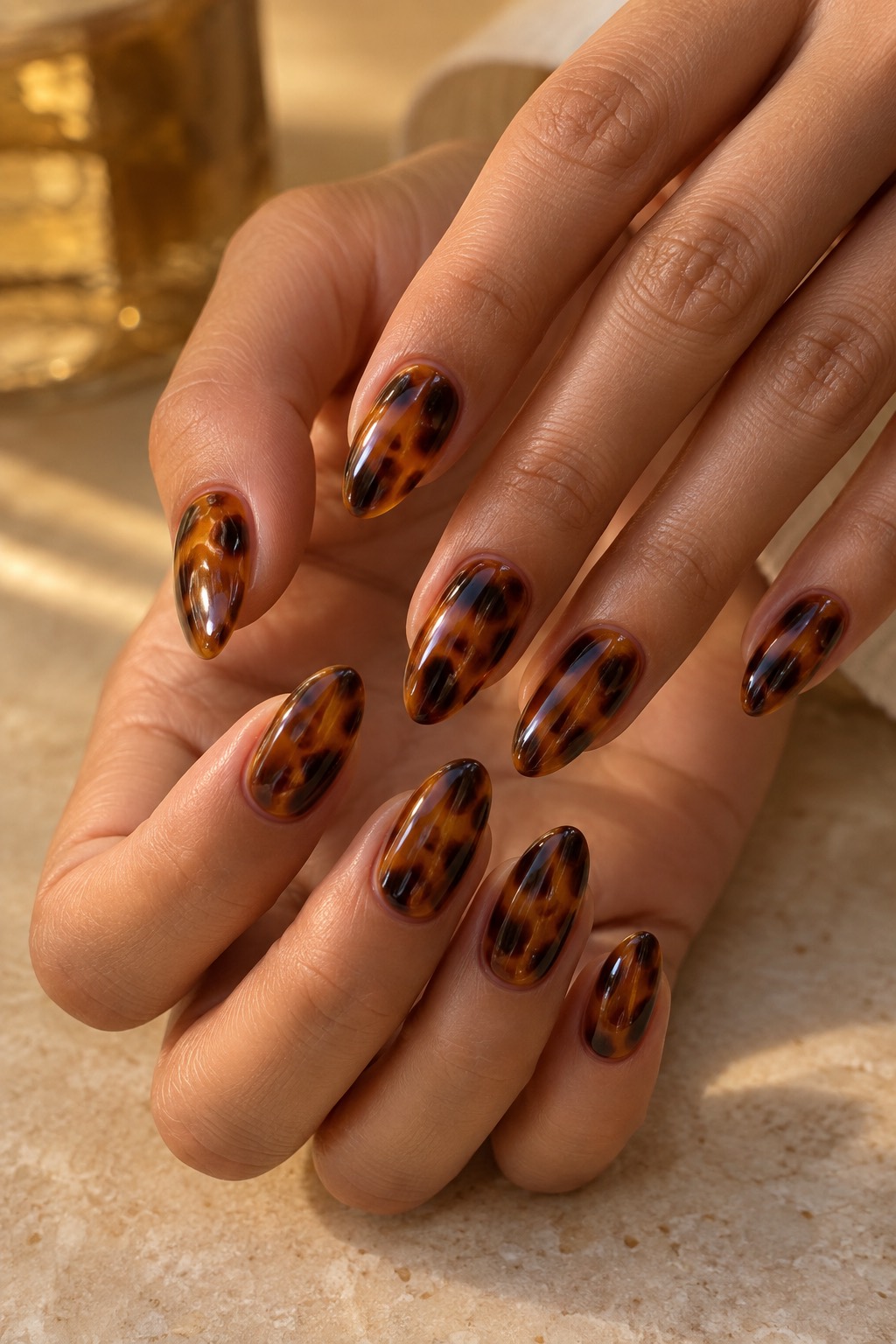 Amber Tortoiseshell Almond Nails