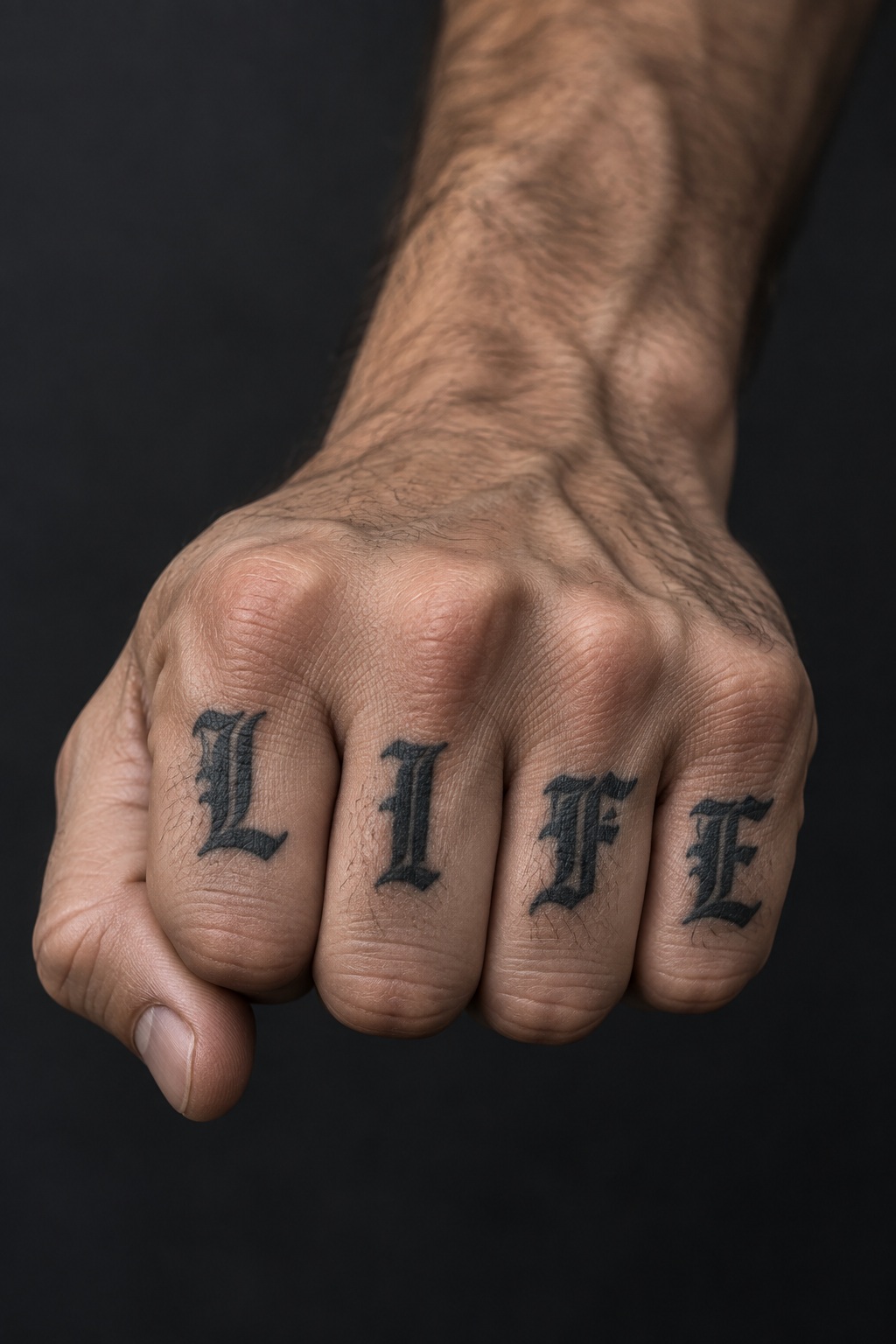 Classic four letter word knuckle script tattoo for men