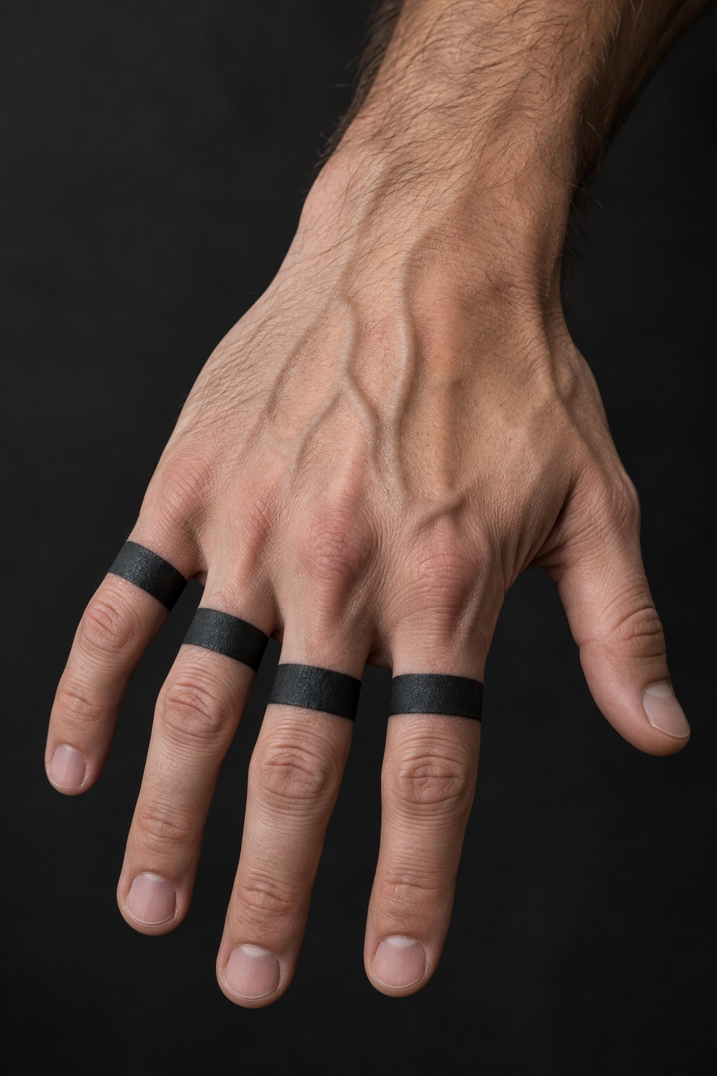 Solid black minimalist geometric finger ring tattoos for men