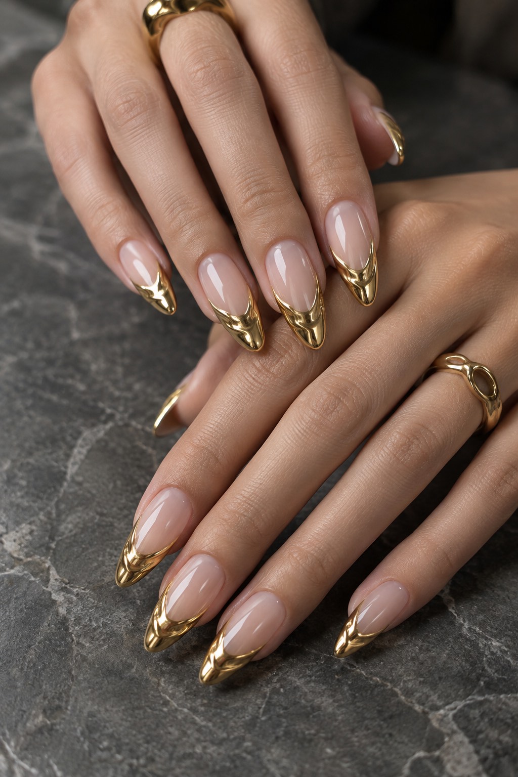 Molten Liquid Gold Almond Nails