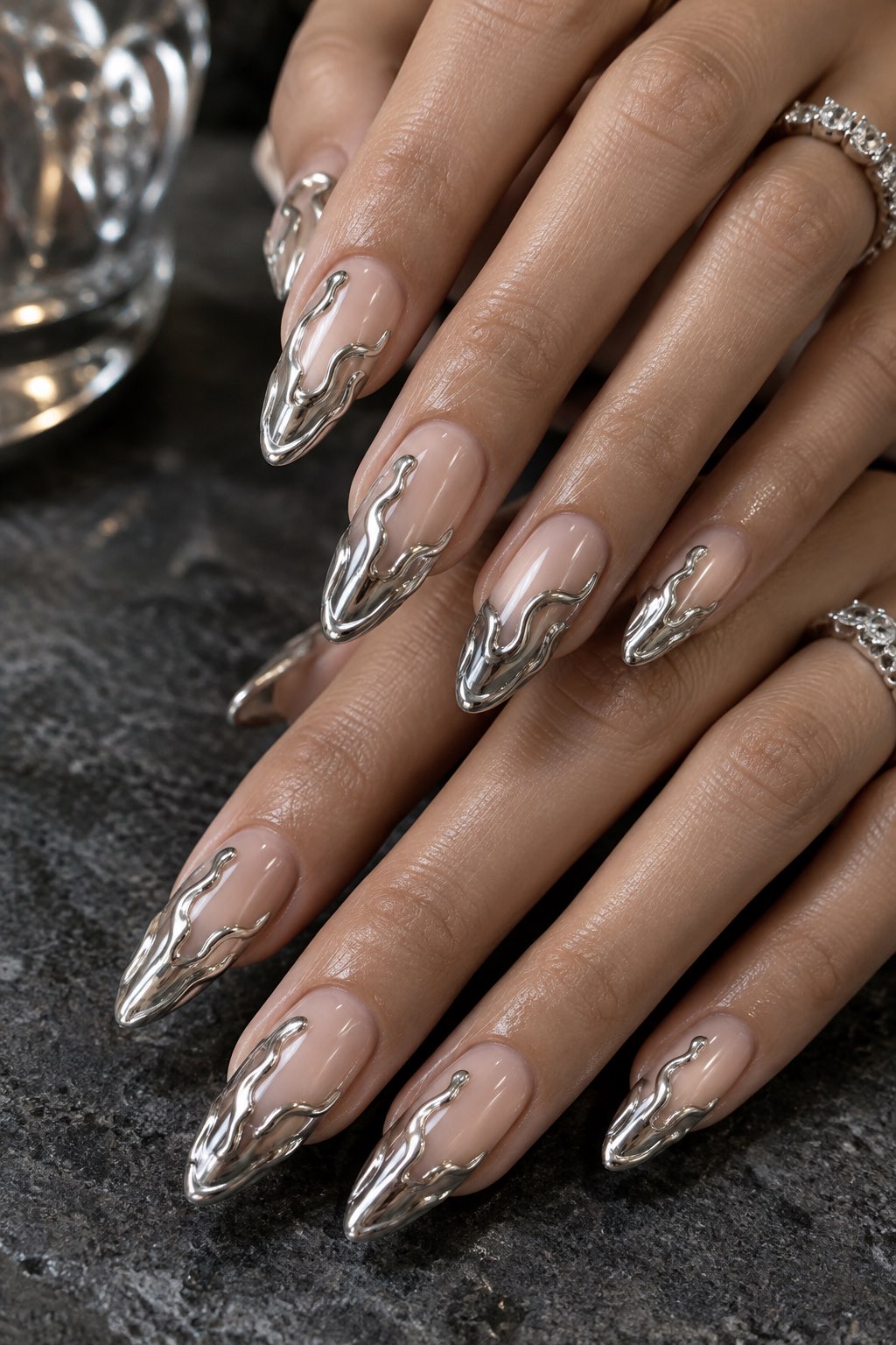 Molten Silver Metallic Birthday Nails