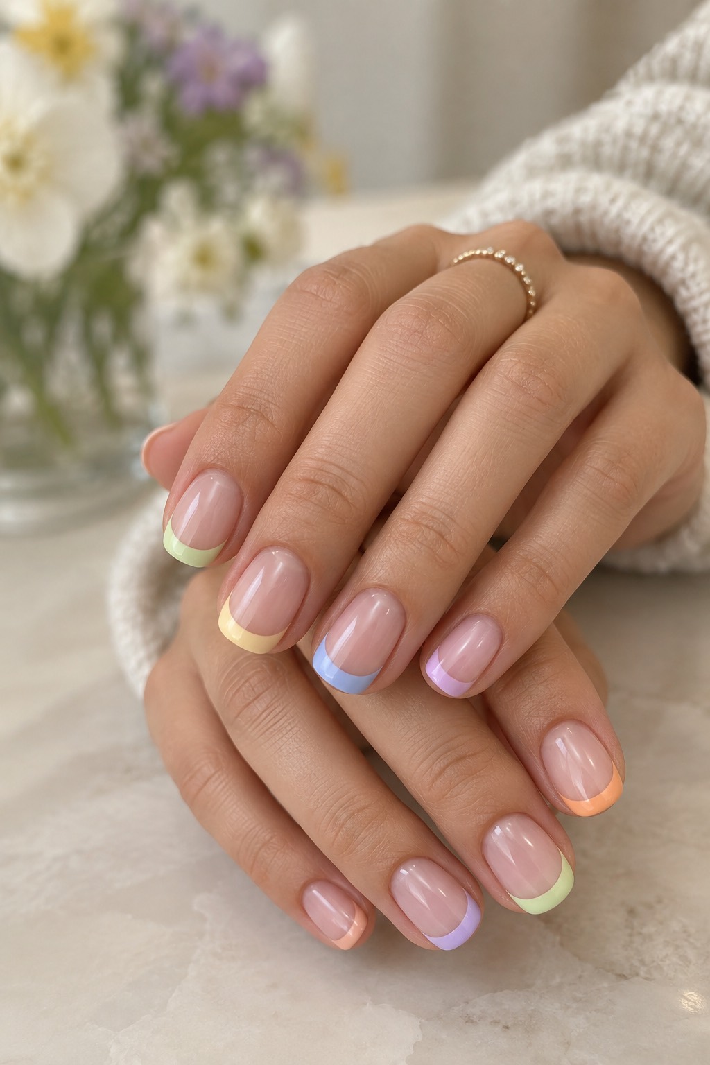 Pastel Rainbow French Tip Nails