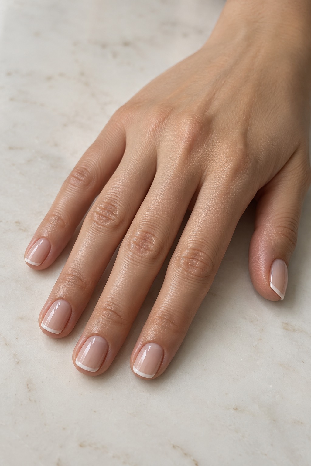 White Micro French Buff Nude Nails