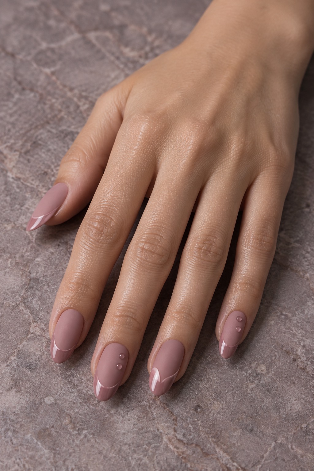 Dusty Rose Matte Glossy Drips Pink Nails