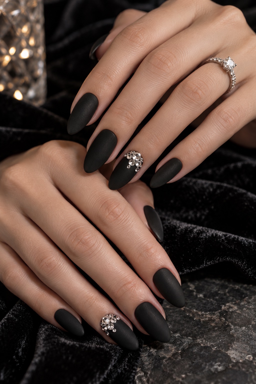 Black Velvet Diamond Cluster Birthday Nails