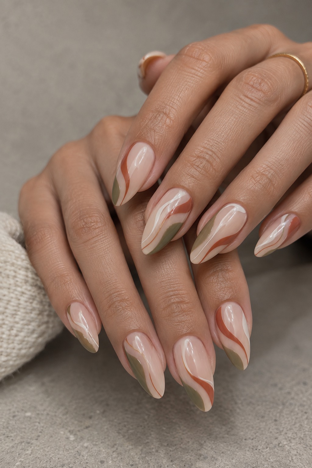 Negative Space Wave Almond Nails