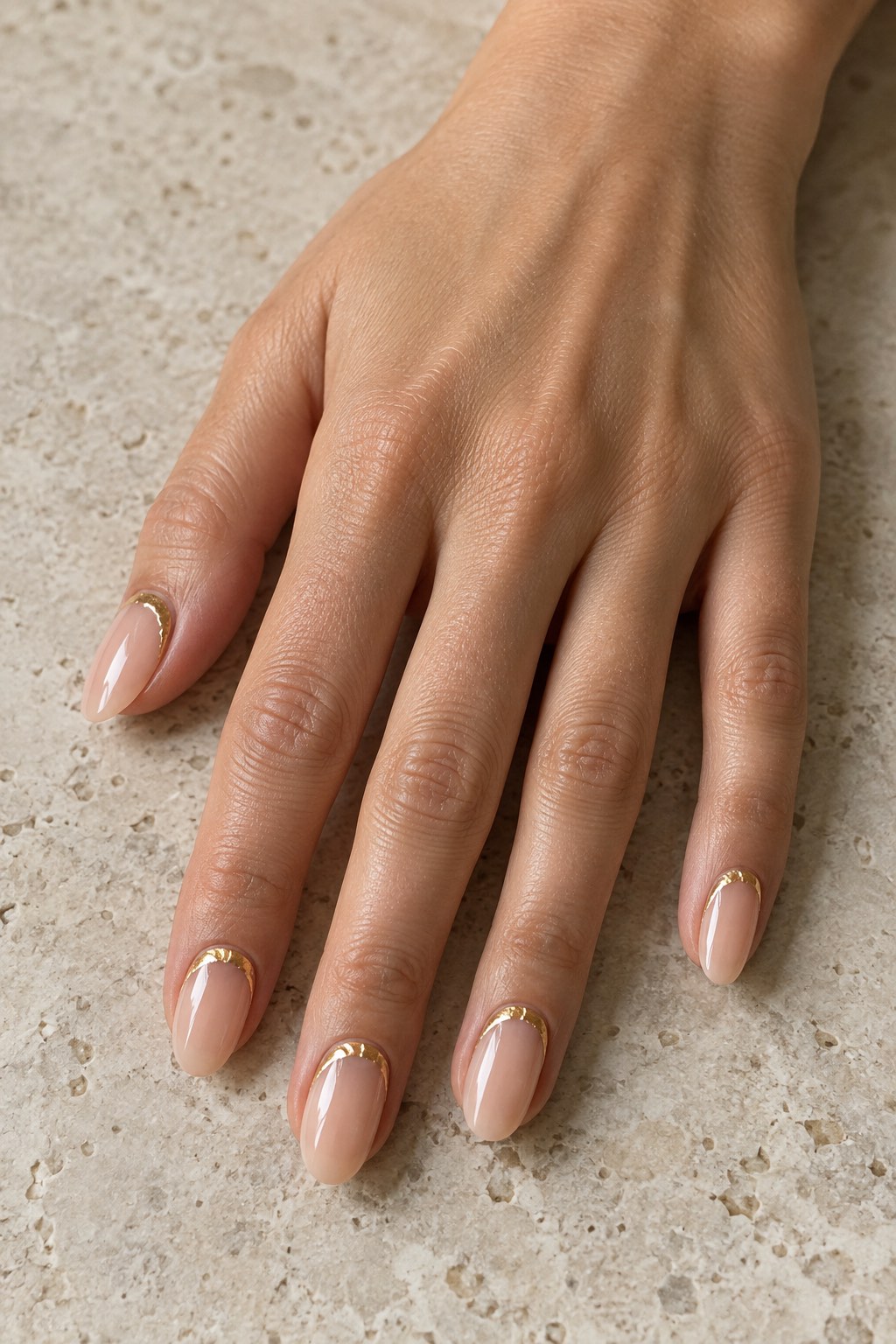 Gold Foil Cuticle Halo Nude Nails