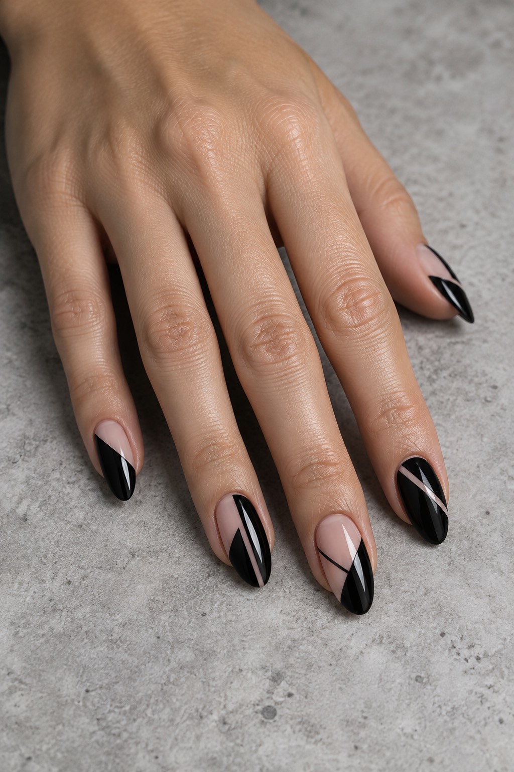 Negative Space Geometric Cutouts Black Nails