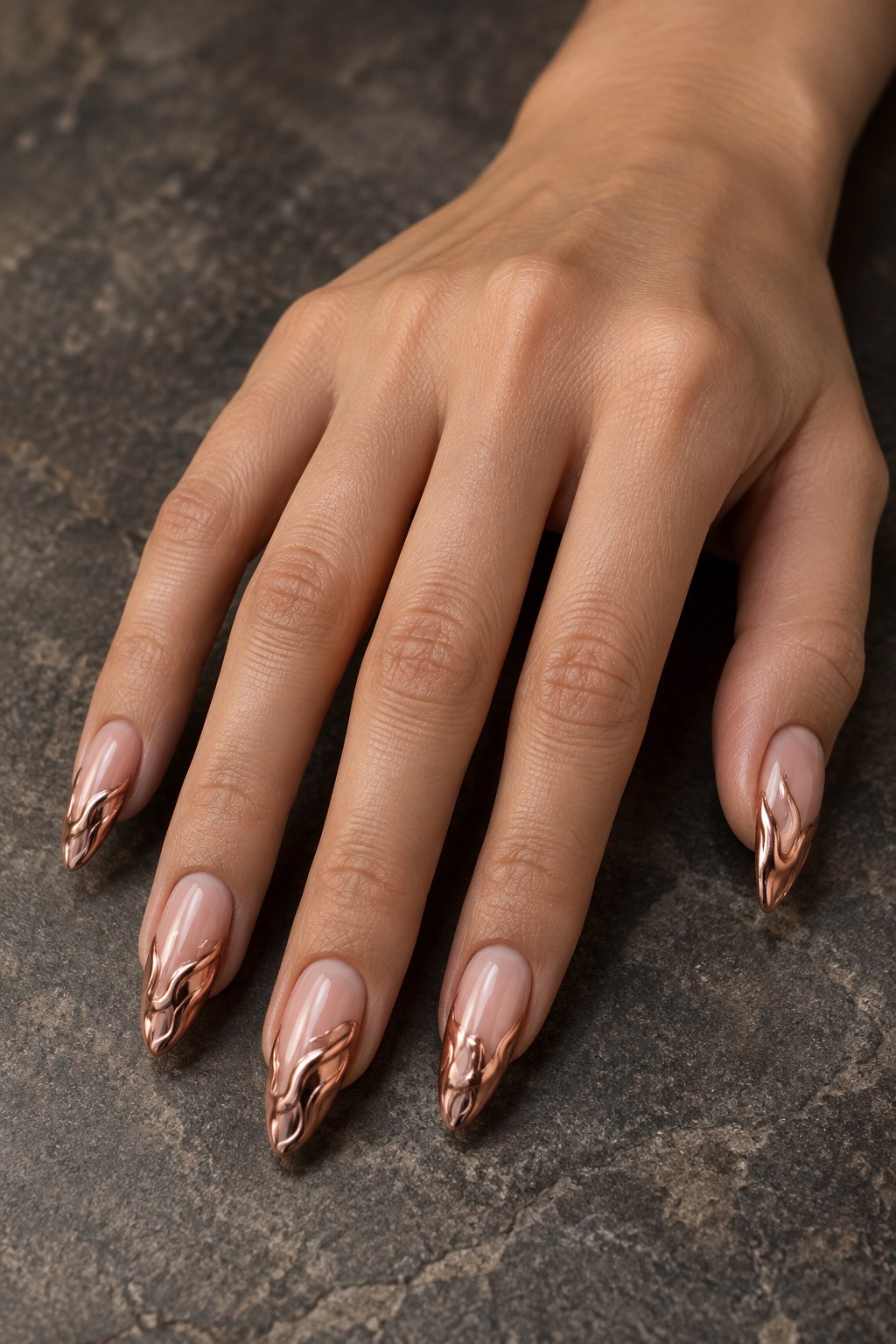 Metallic Molten Rose Gold Pink Nails