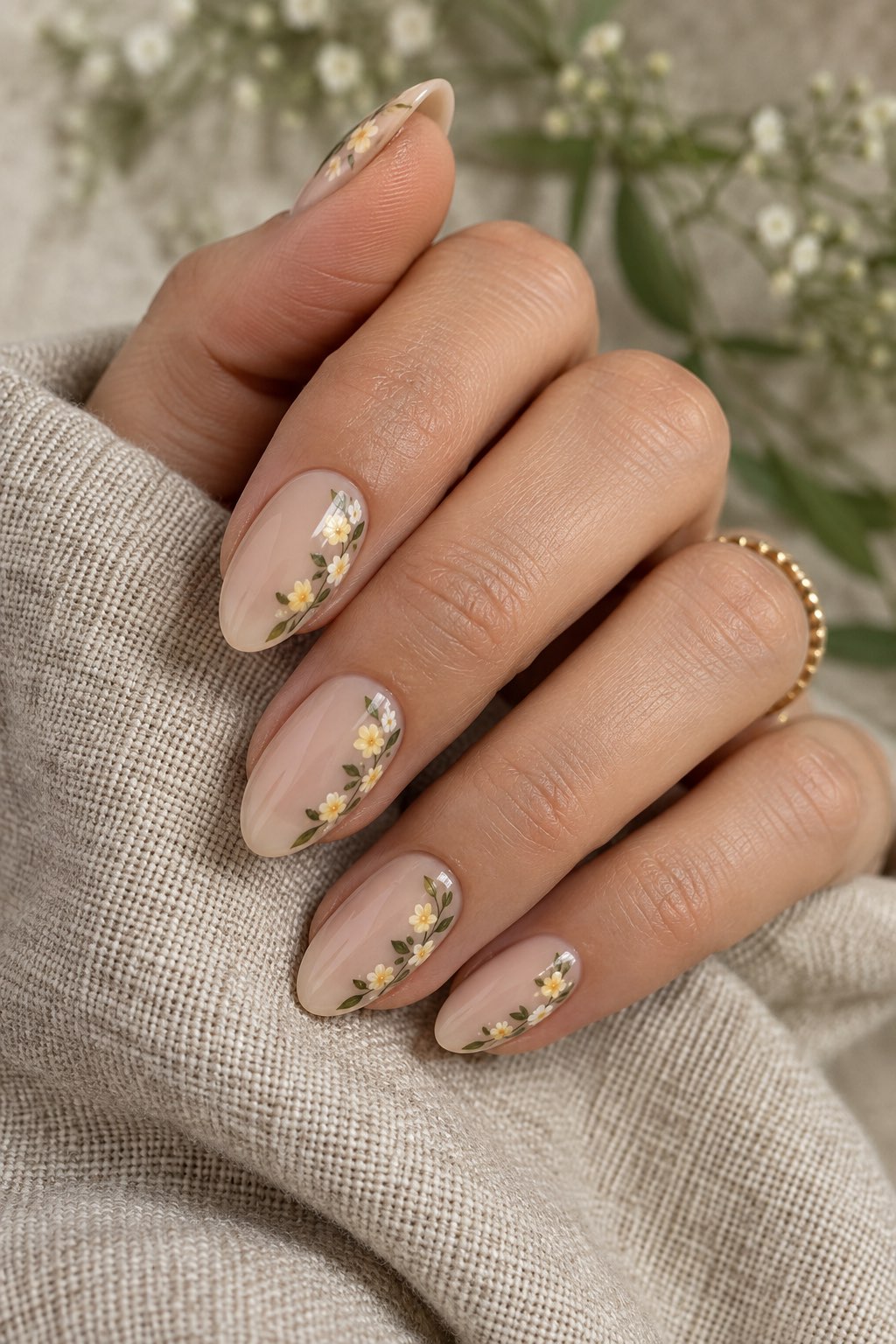 Micro Floral Botanical Almond Nails