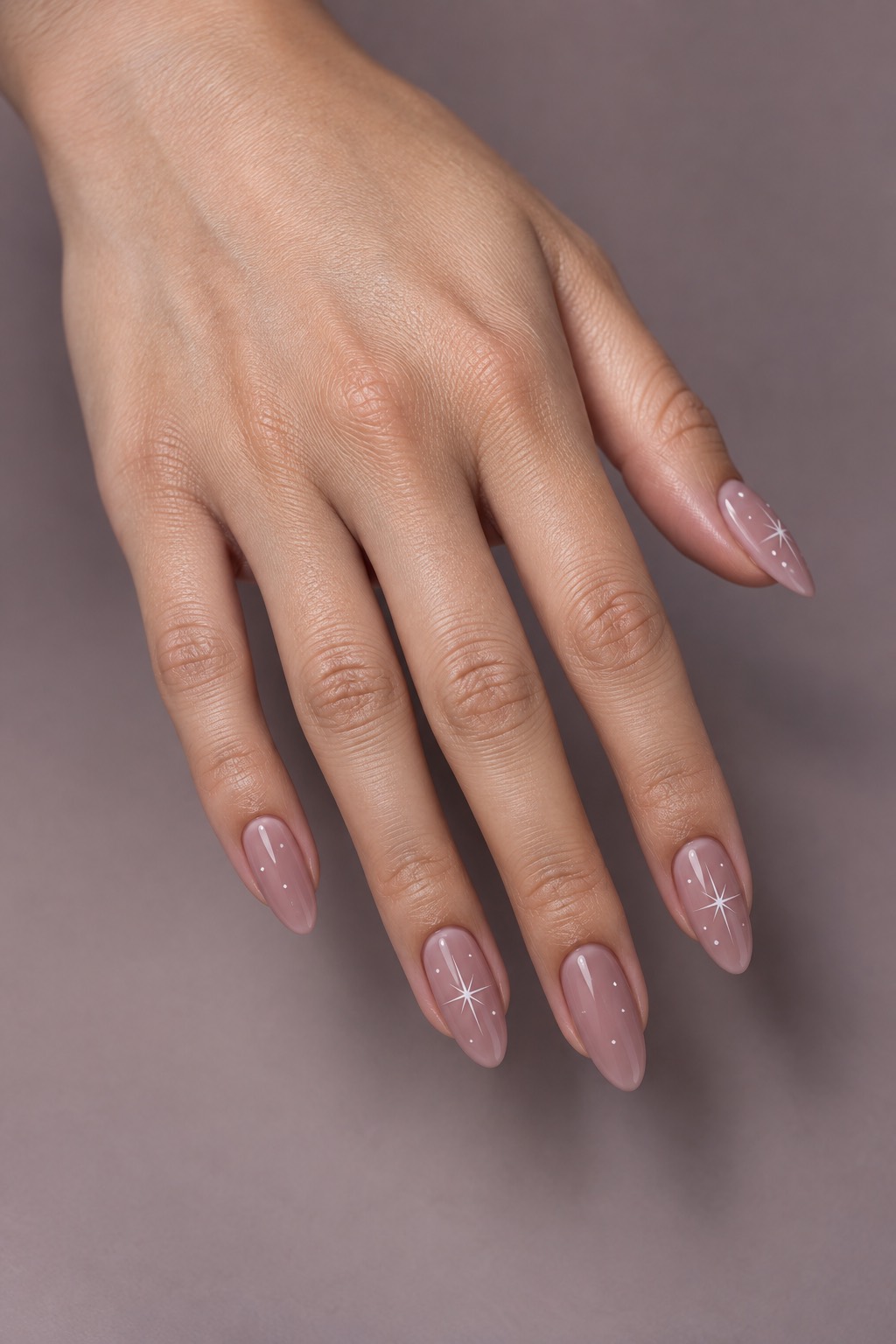 Sheer Mauve White Starburst Nude Nails