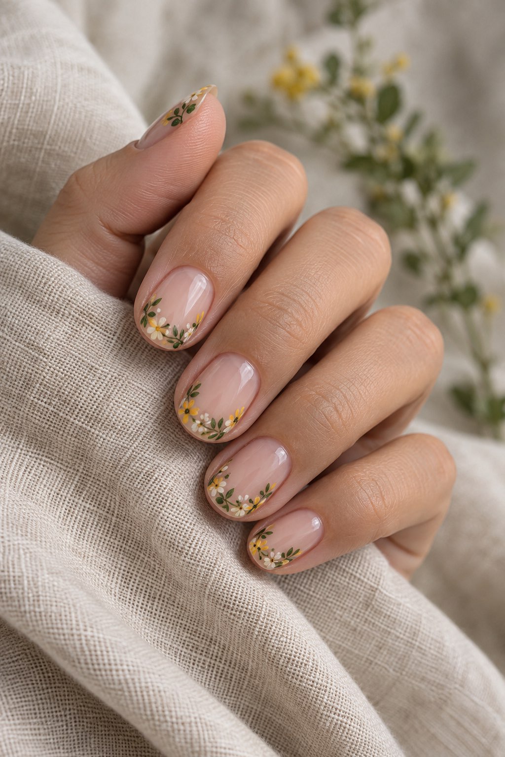 Botanical Floral French Tip Nails