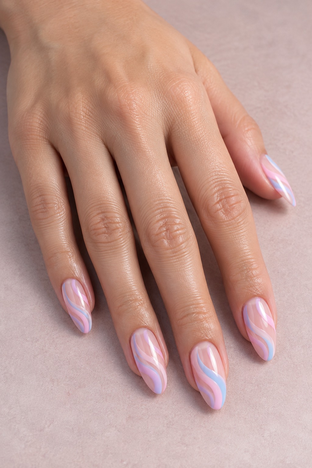 Cotton Candy Swirl Negative Space Pink Nails