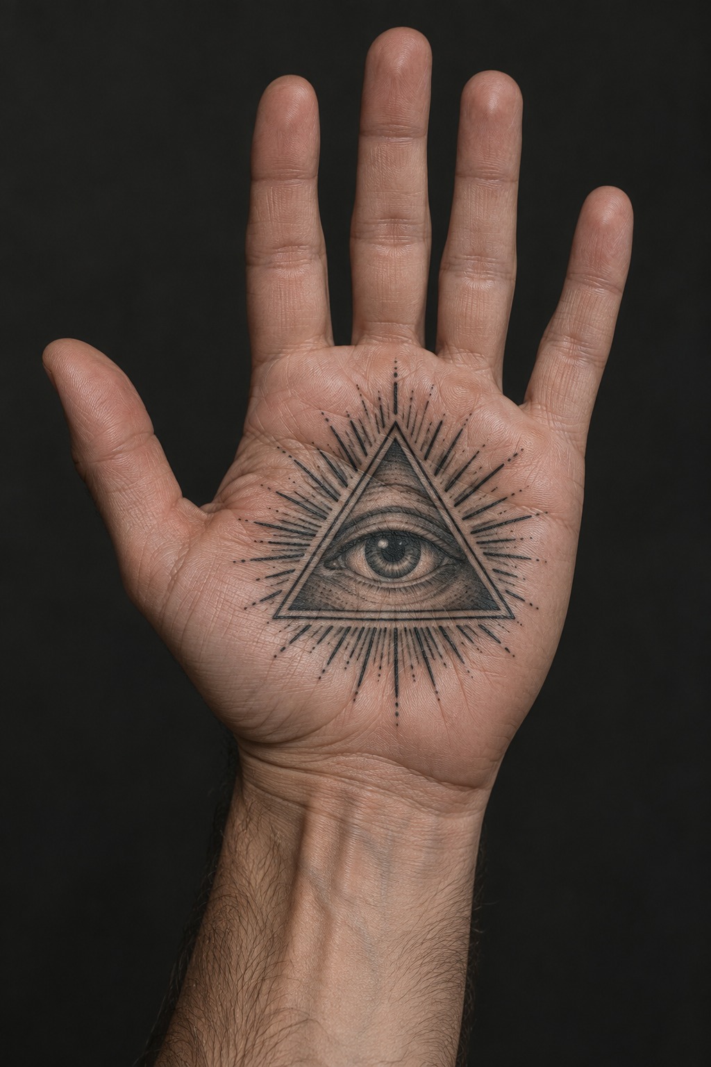 Eye of Providence sacred palm symbol tattoo for men