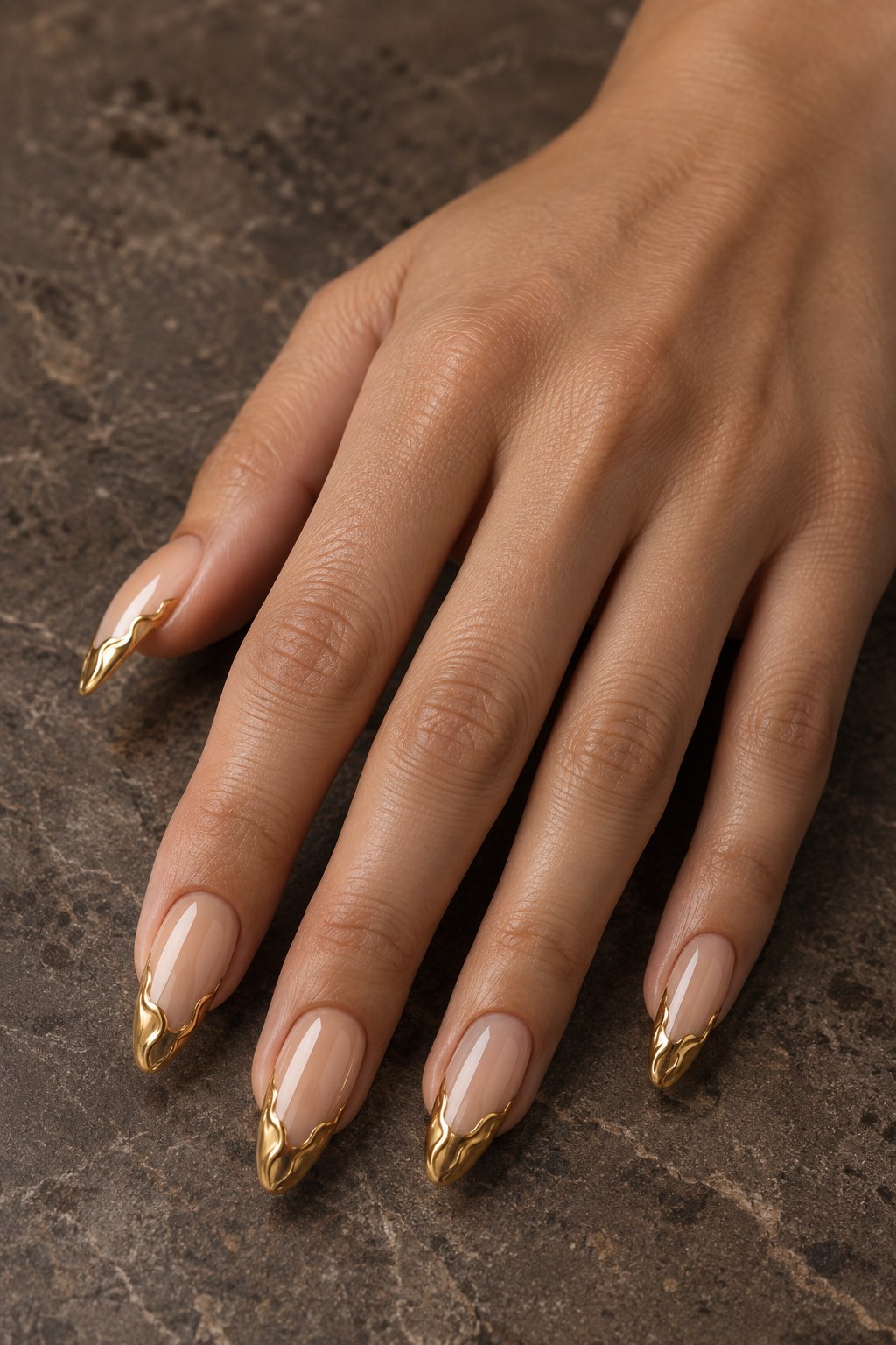 Warm Bisque Molten Gold Nude Nails