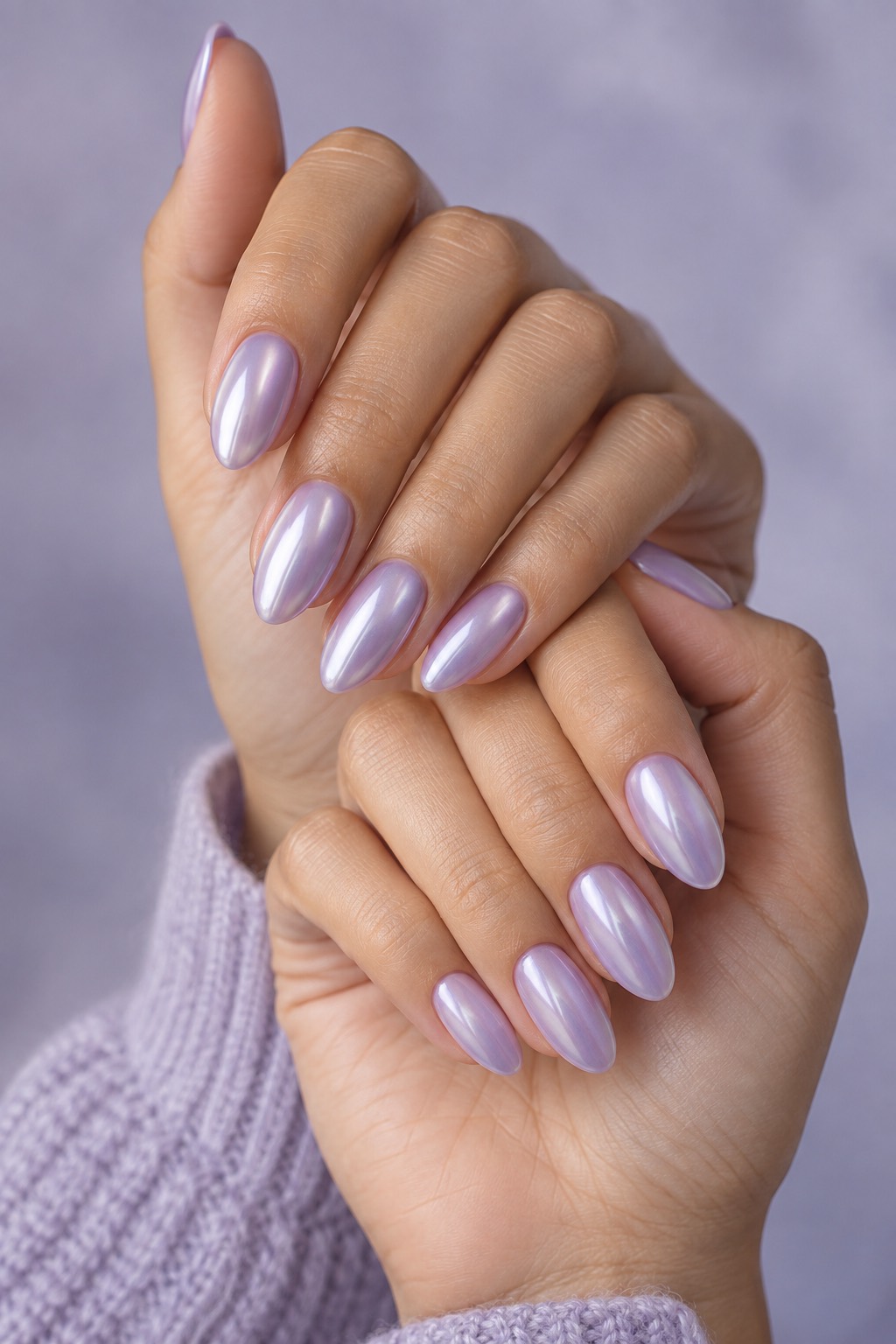 Chromatic Lilac Pearl Almond Nails