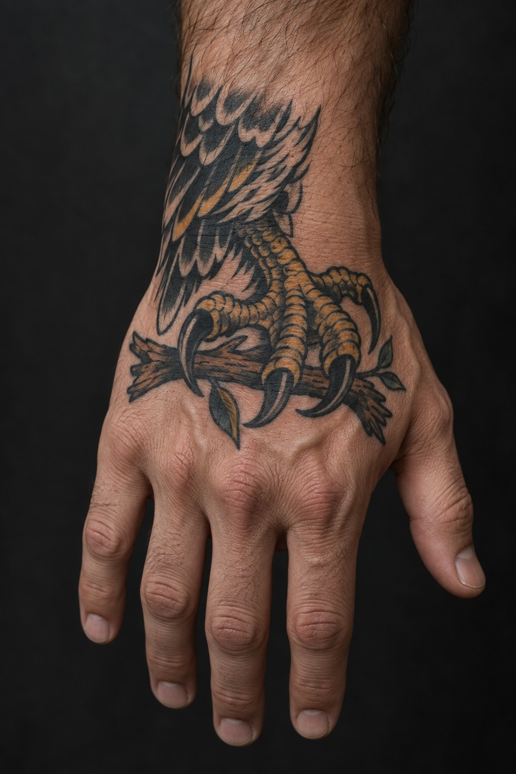 Traditional American eagle claw hand tattoo for men