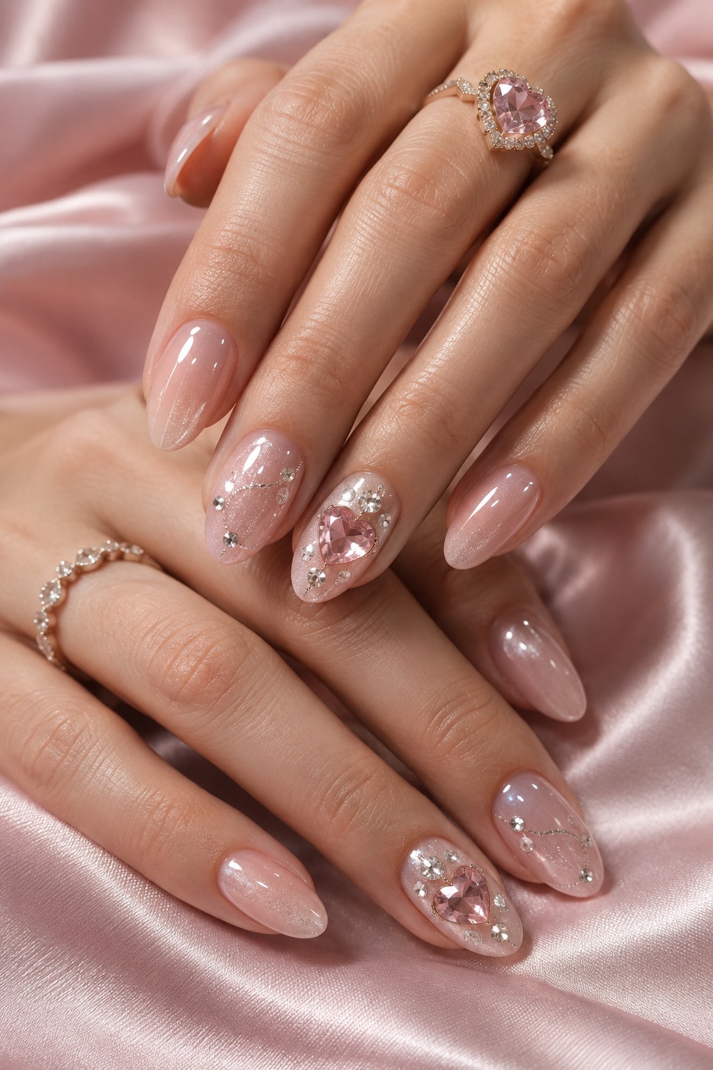 Crystal Gemstone Heart Birthday Nails
