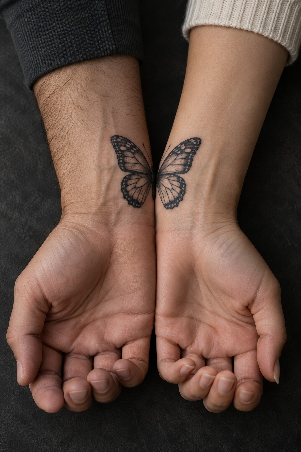 Matching split wing butterfly wrist tattoo set