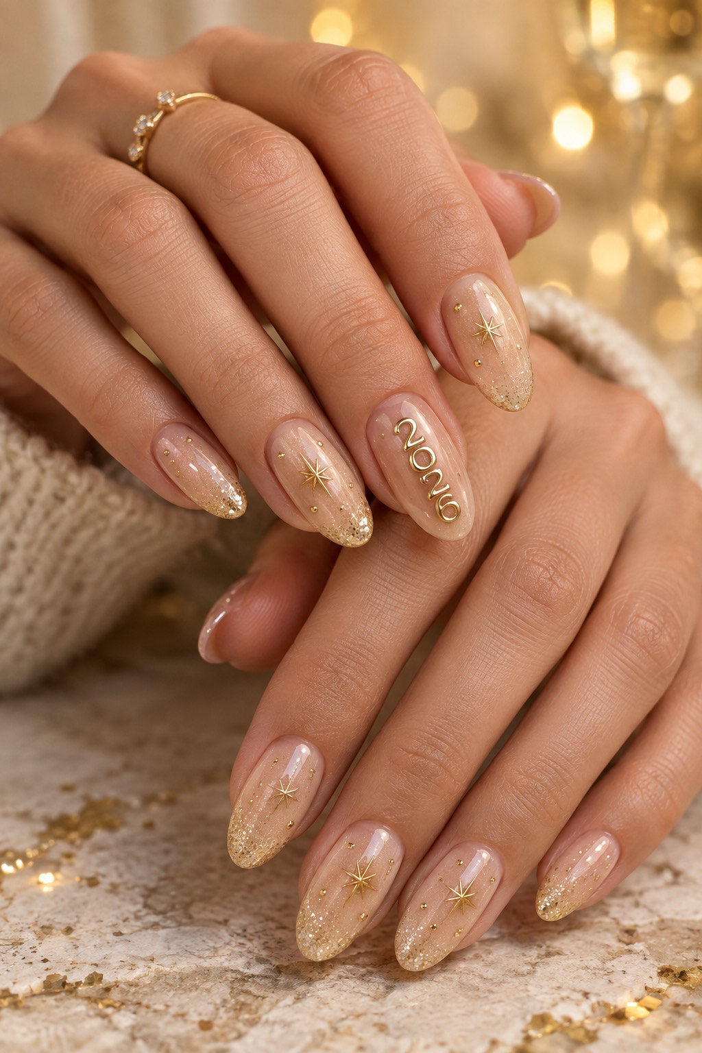 Gold Number Year Accent Birthday Nails