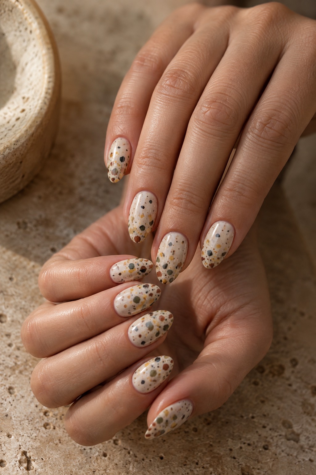 Terrazzo Speckle Almond Nails