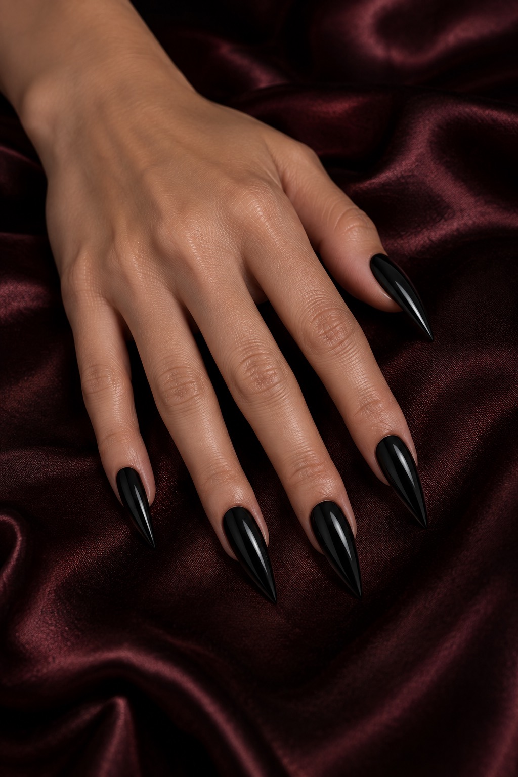 High Gloss Razor Vamp Stiletto Black Nails