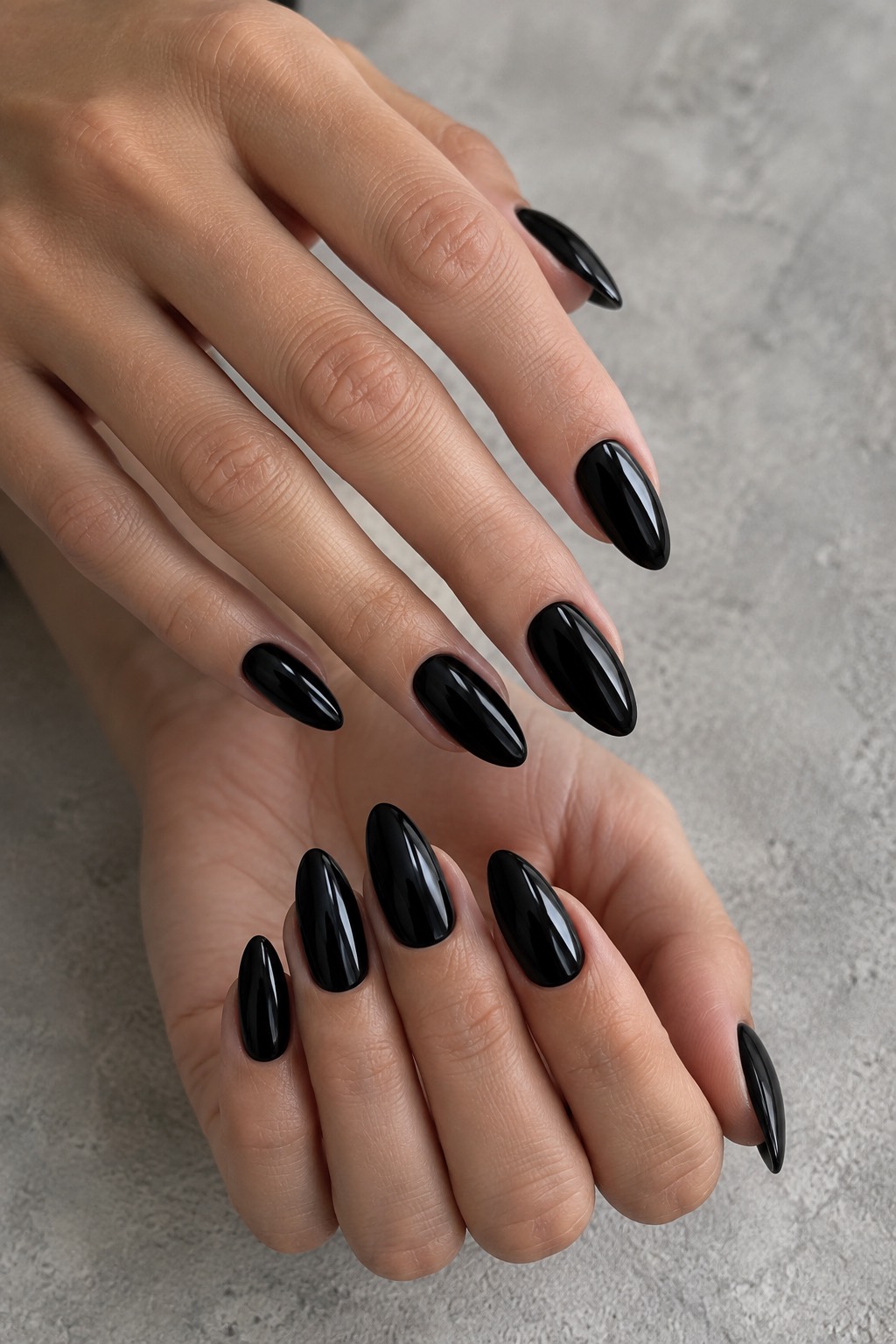 Obsidian Black Glass Almond Nails