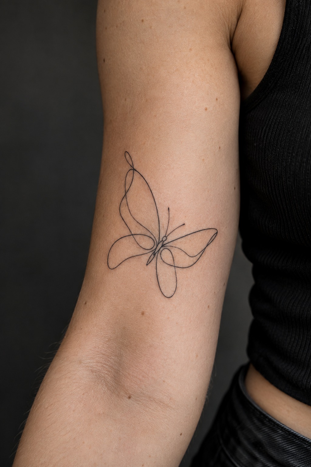 Continuous single line abstract butterfly tattoo