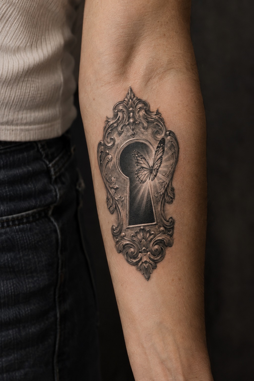 Antique vintage keyhole butterfly view tattoo