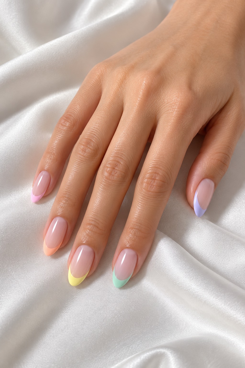 Pastel Rainbow Skittle French Tips Nails