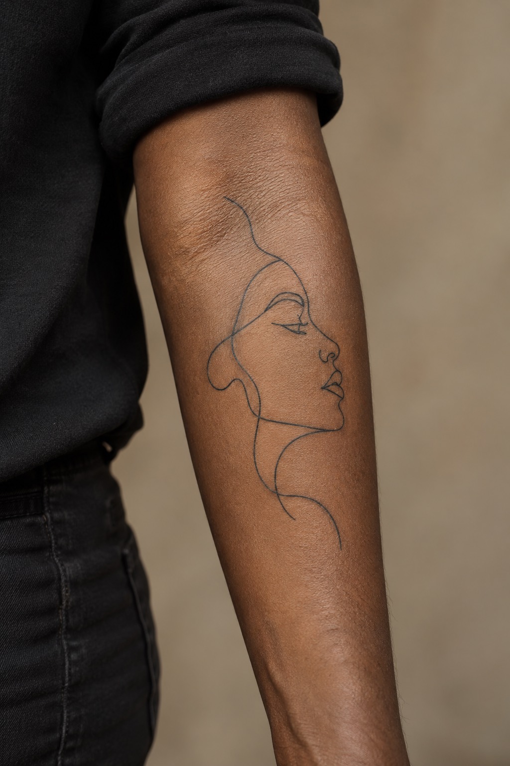 Continuous Single Line Abstract Contour Face Beginner Tattoo Idea