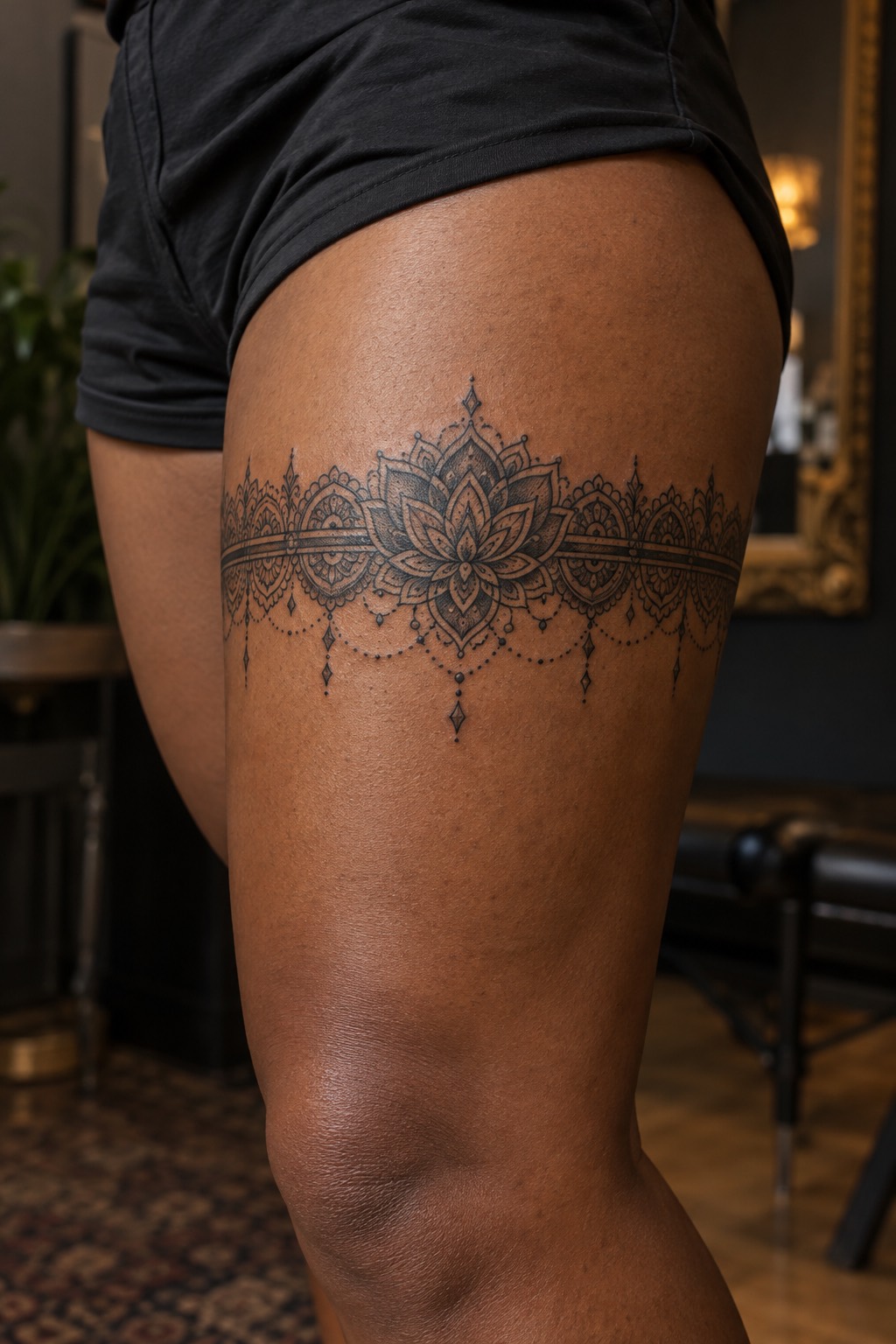 Ornamental Lace Mandala Garter Band Thigh Tattoo for Women