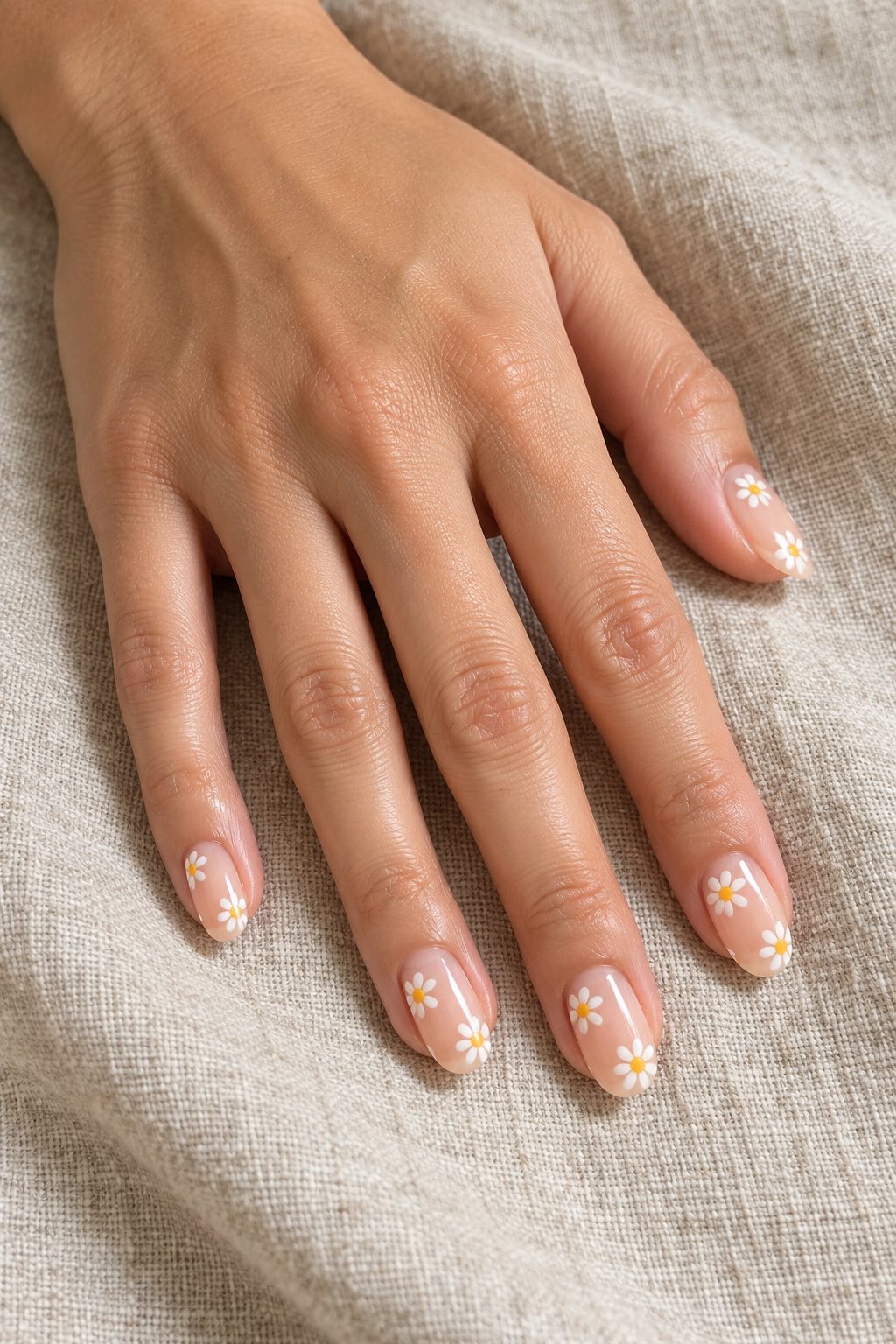 Dainty White Daisies on Naked Gloss Nails