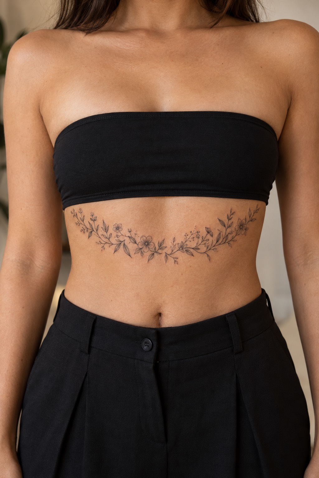 Delicate Wildflower Arch Tracing the Inframammary Fold Underbust Tattoo for Women