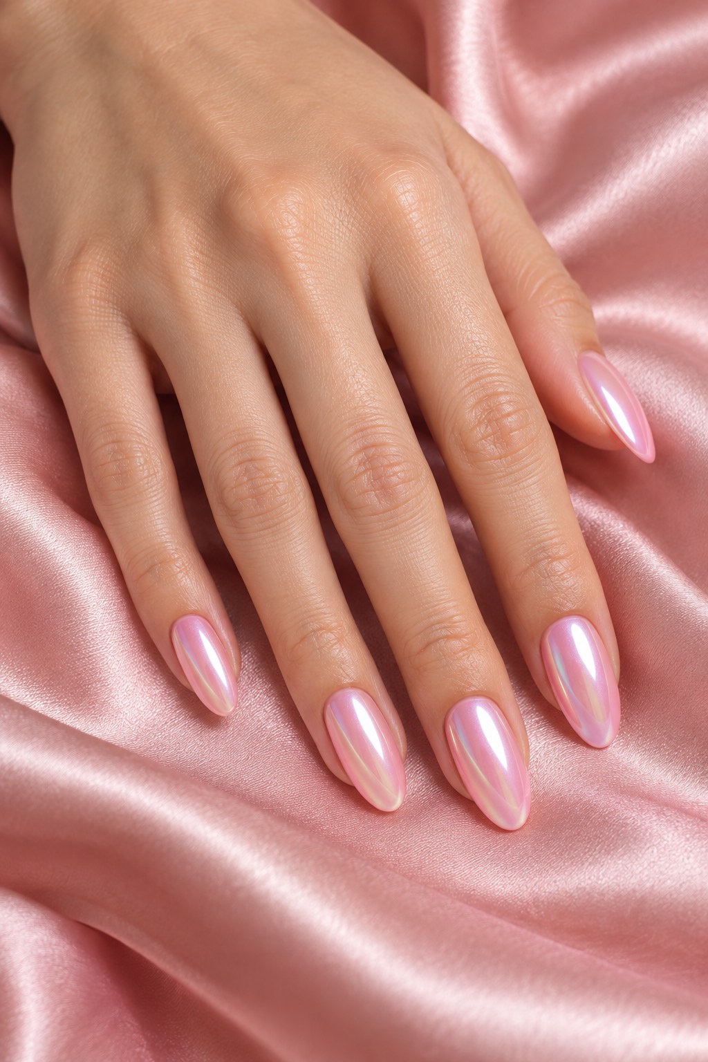 Strawberry Milk Glazed Pearl Chrome Nails