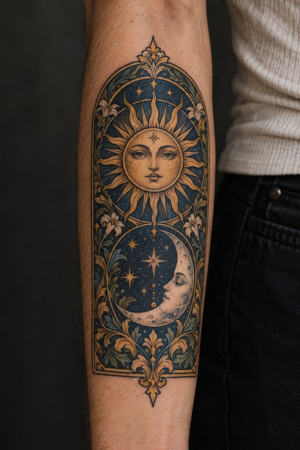 Neo-Traditional Tarot Card Arch Tattoo