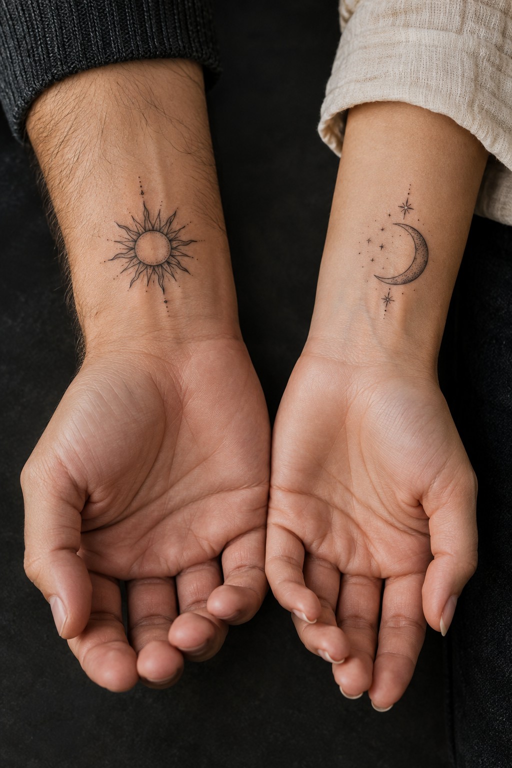 Complementary Sol and Luna Partner Tattoos