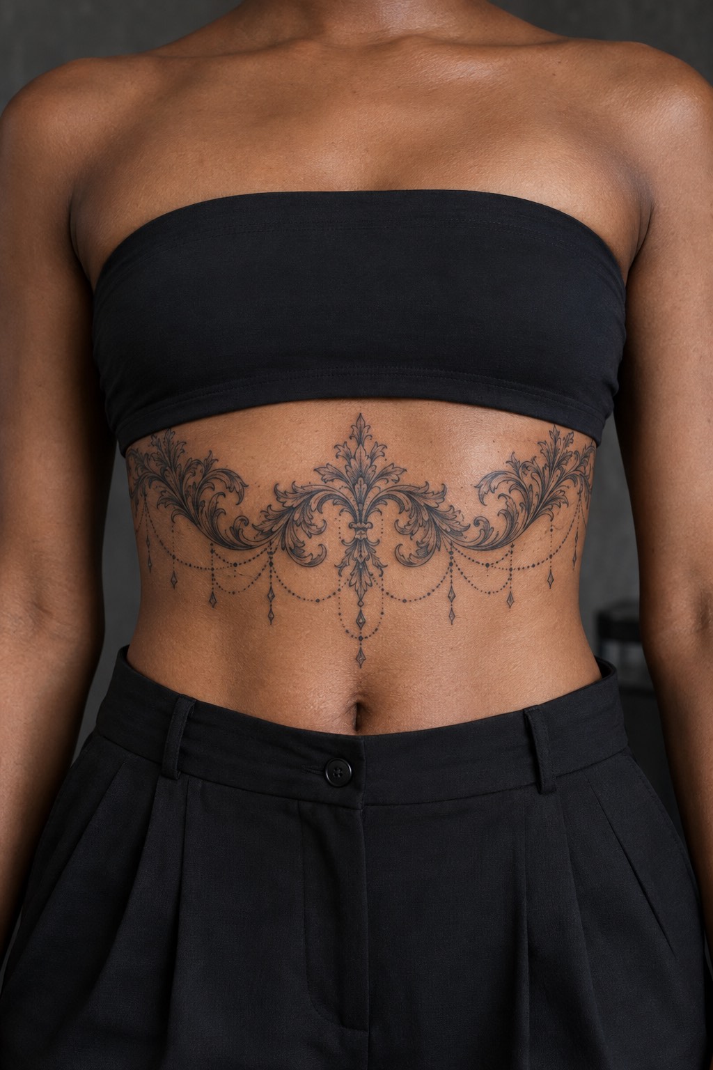 Vintage Baroque Lace Filigree and Beaded Swags Underbust Tattoo for Women