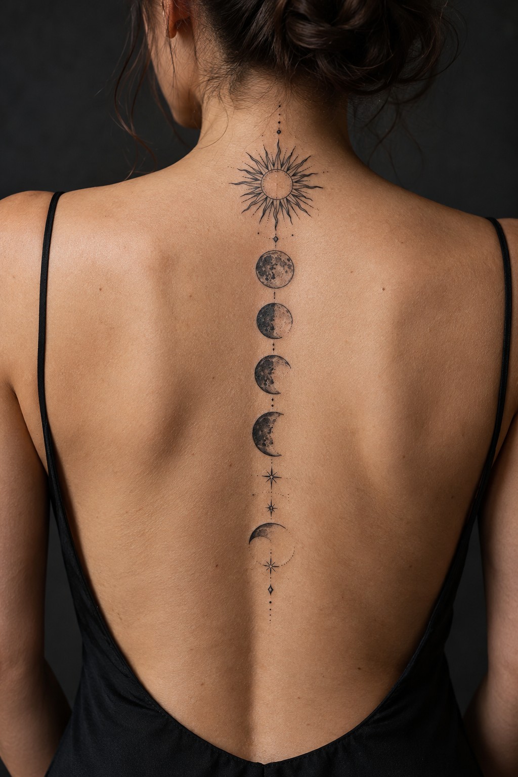 Elongated Celestial Spine Alignment Tattoo