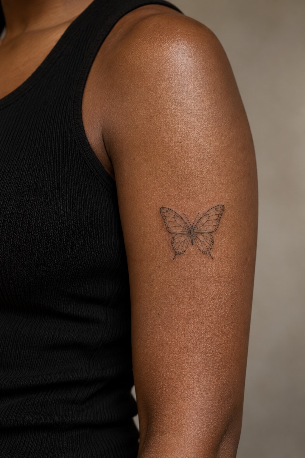 Fine Line Symmetrical Butterfly Silhouette Beginner Tattoo Idea