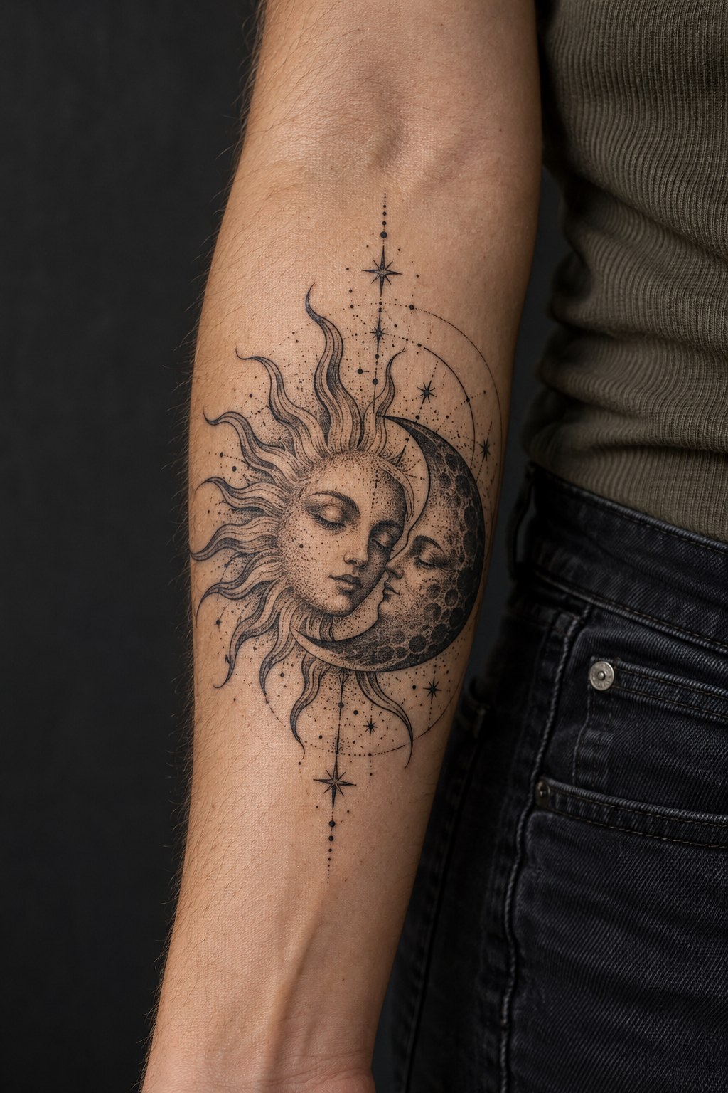 Whip-Shaded Stipple Blackwork Tattoo
