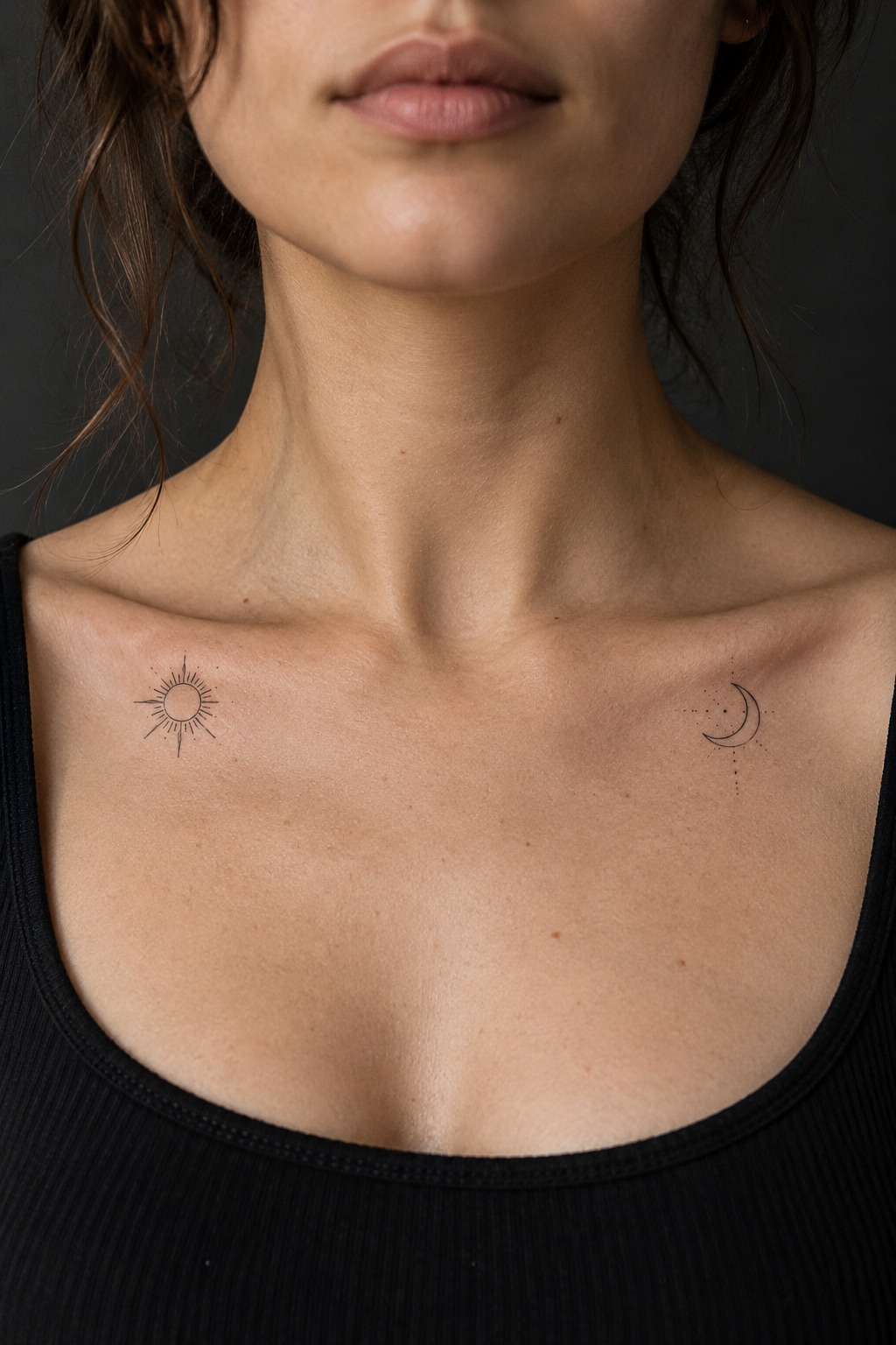 Delicate Asymmetrical Collarbone Split Tattoo