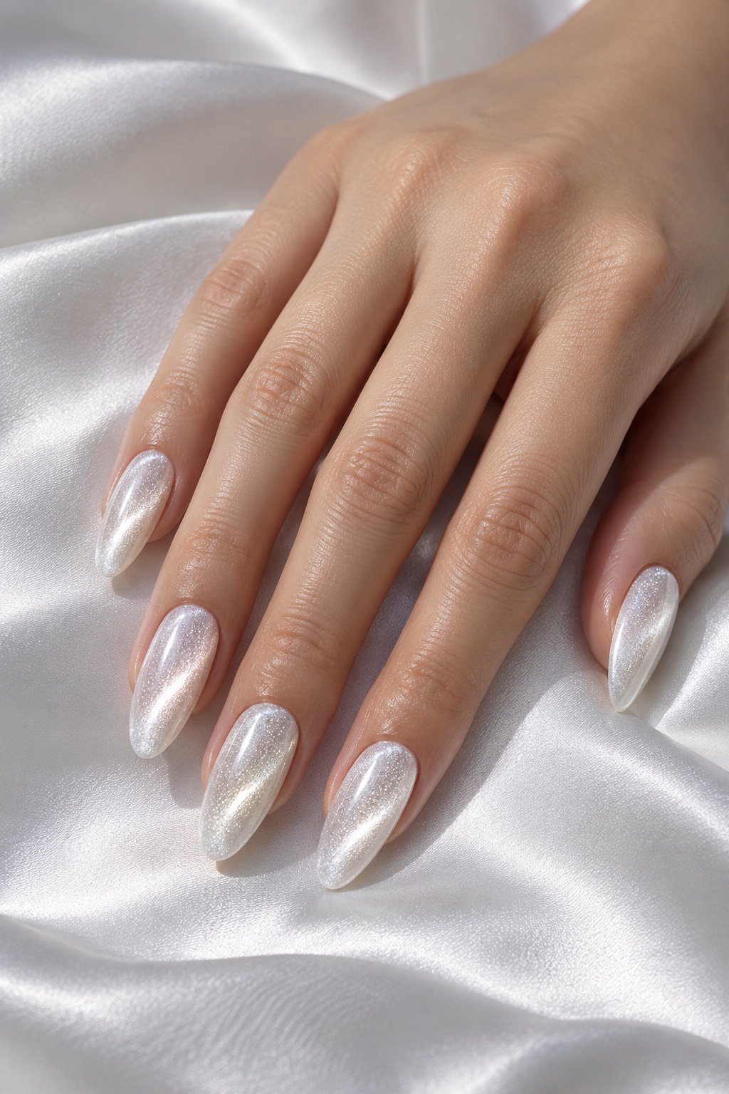Luminous White Pearl Cat Eye Nails