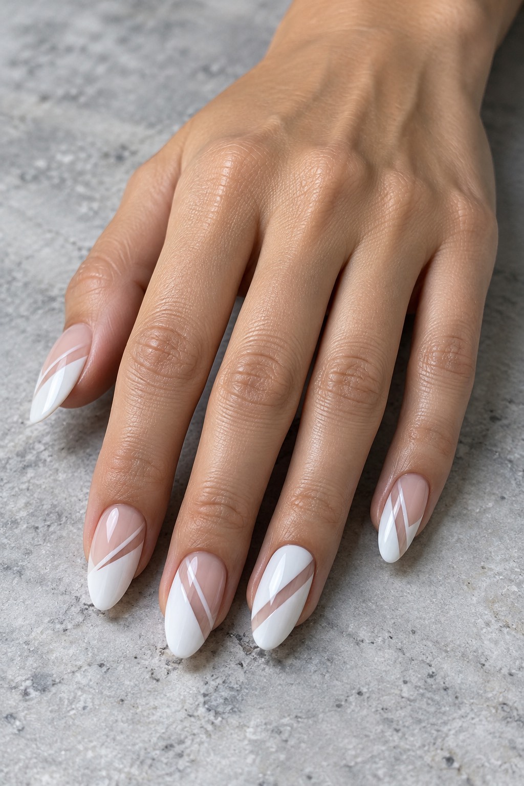 Abstract Geometric White Cutouts Nails
