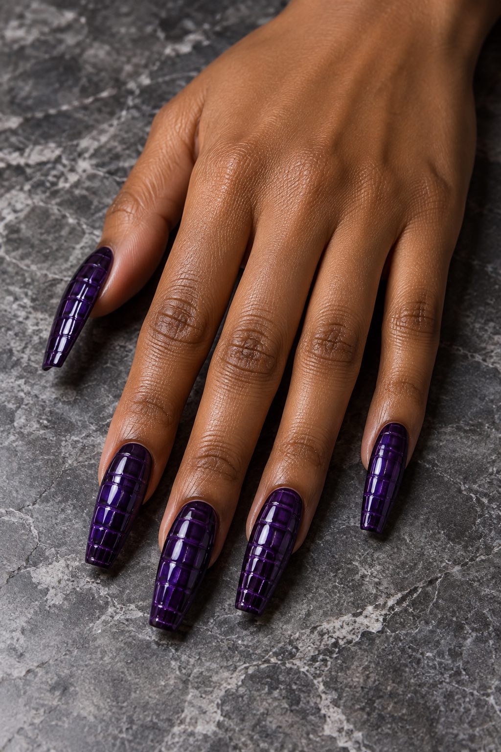 Purple Croc Print Textured Nails