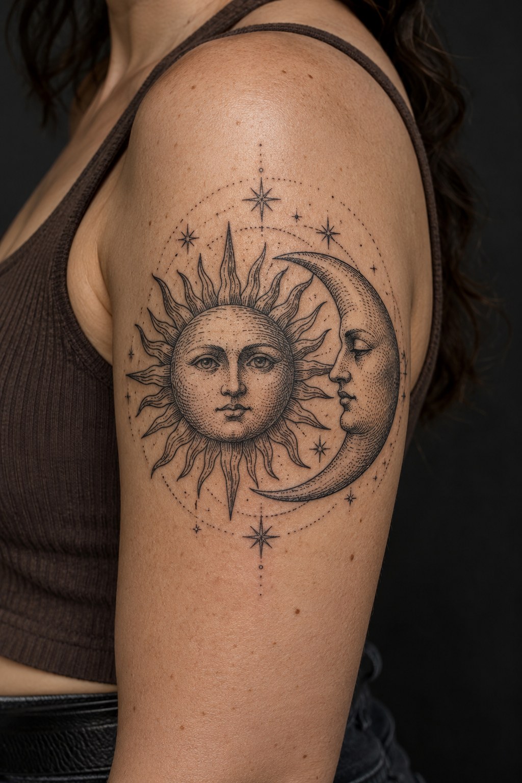 Vintage Alchemical Celestial Faces Tattoo