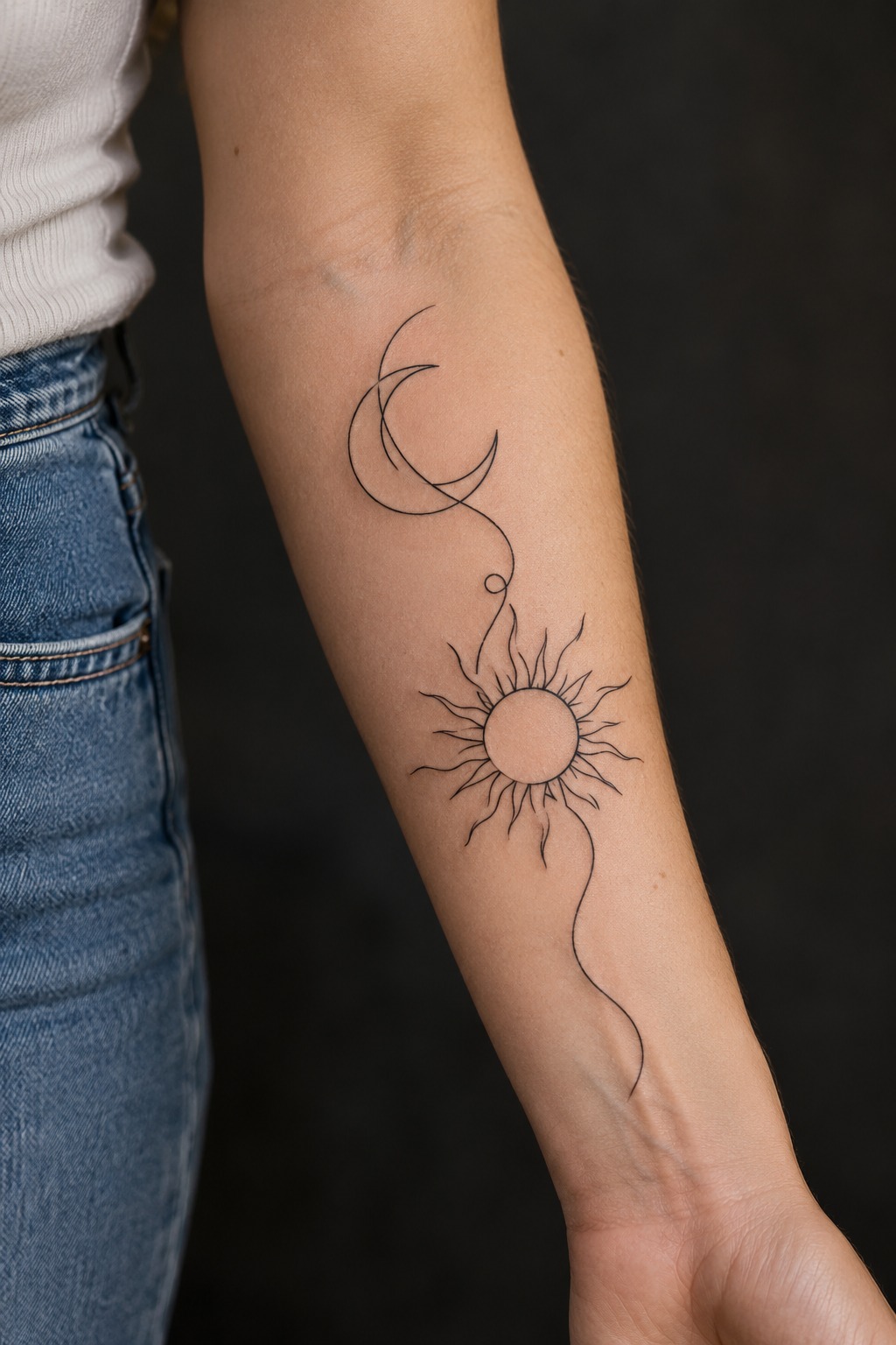 Continuous Single Line Abstract Contour Tattoo