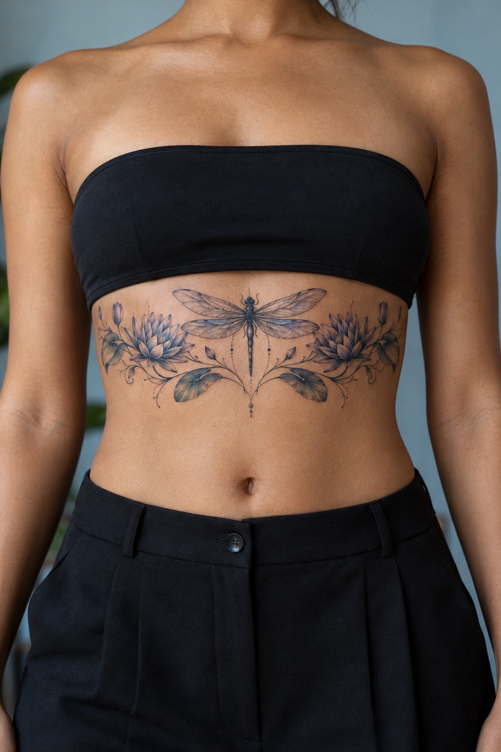 Ethereal Dragonfly with Outstretched Lace Wings Underbust Tattoo for Women