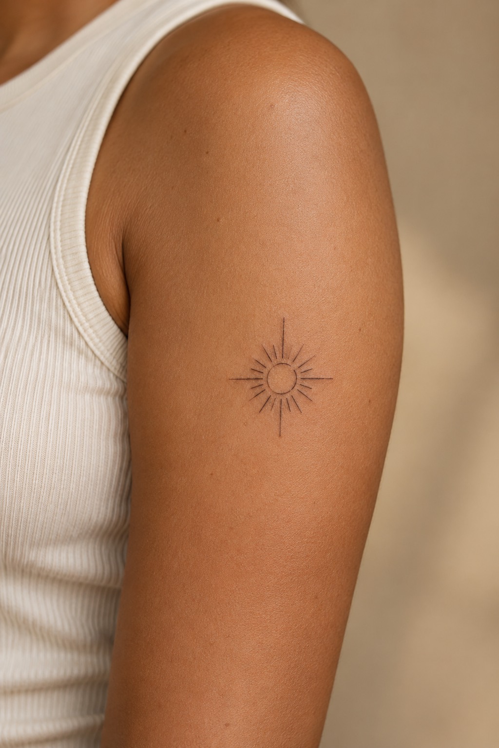 Geometric Minimalist Sunburst Arc Beginner Tattoo Idea