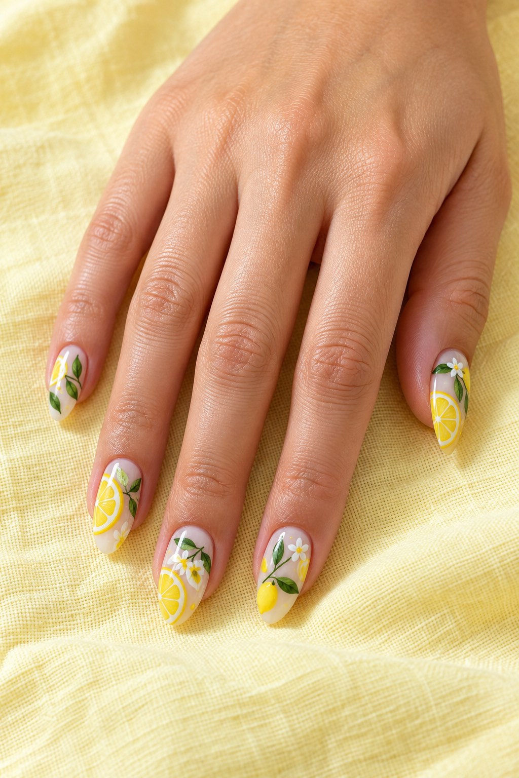 Hand-Painted Micro Lemon Slices Nails